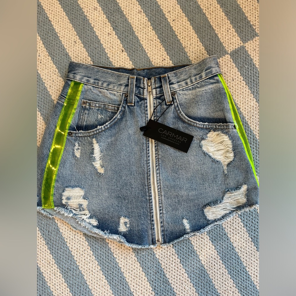 NWT Carmar Distressed Denim Jean Skirt